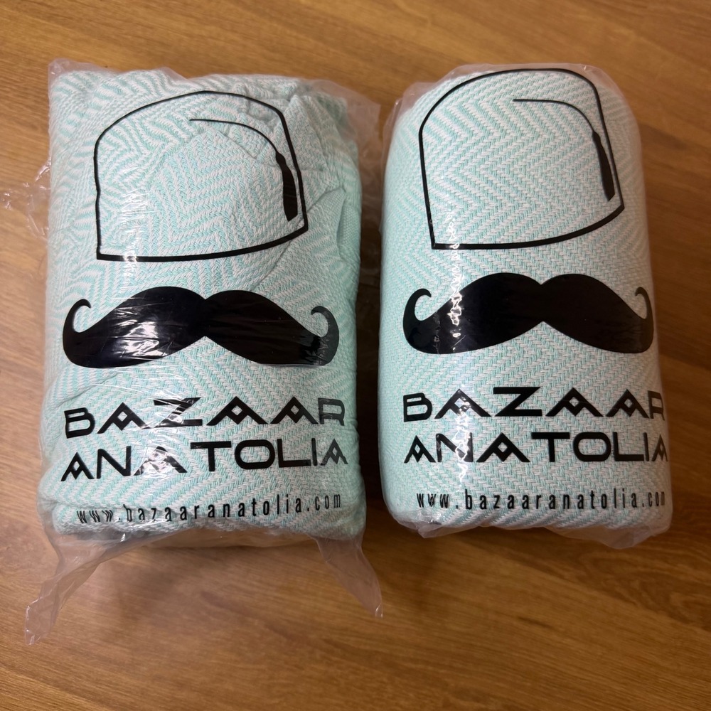 Bazaar Anatolia Turkish Cotton Beach Towels Mint Green Herringbone Set/2   38x72